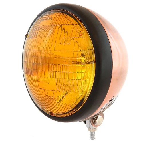 7" Bottom Mount Motorcycle Headlight - Bronze - Matte Black - Amber H4 Halogen