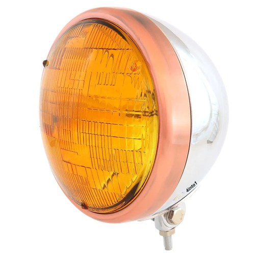 7" Bottom Mount H4 Halogen Motorcycle Headlight - Chrome Bronze - Amber