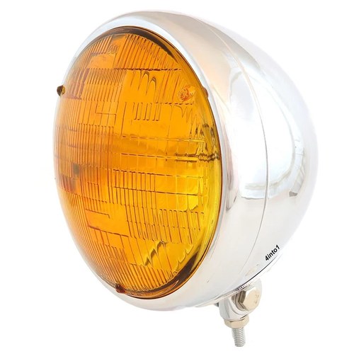 7" Bottom Mount Motorcycle Custom Headlight Spotlight - Chrome Amber H4 Halogen