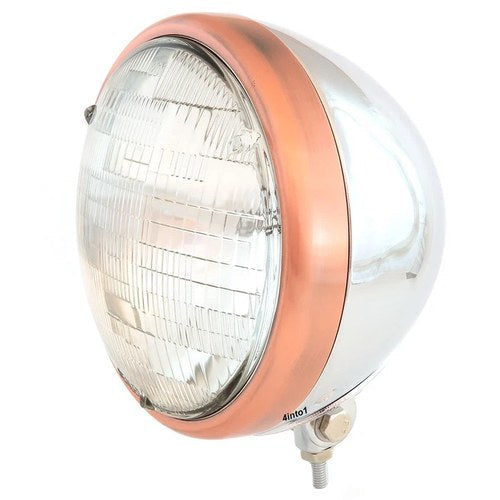 7" Custom Bottom Mount Motorcycle Headlight - Chrome Bronze - Clear H4 Halogen
