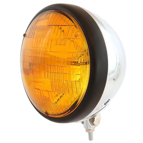 7" Custom Bottom Mount Motorcycle Headlight Chrome Matte Black Amber H4 Halogen