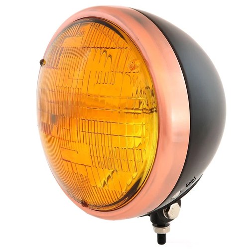 7" Bottom Mount H4 Halogen Motorcycle Headlight - Matte Black Bronze Amber