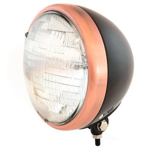 7" Bottom Mount H4 Halogen Motorcycle Headlight - Matte Black Bronze Clear