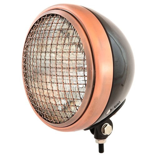 7" Bottom Mount Motorcycle Headlight - Gloss Black Bronze Grill Clear H4 Halogen
