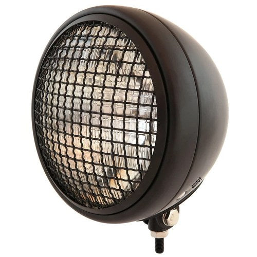 7" Bottom Mount Motorcycle Headlight w/ Grill - Matte Black - Clear H4 Halogen