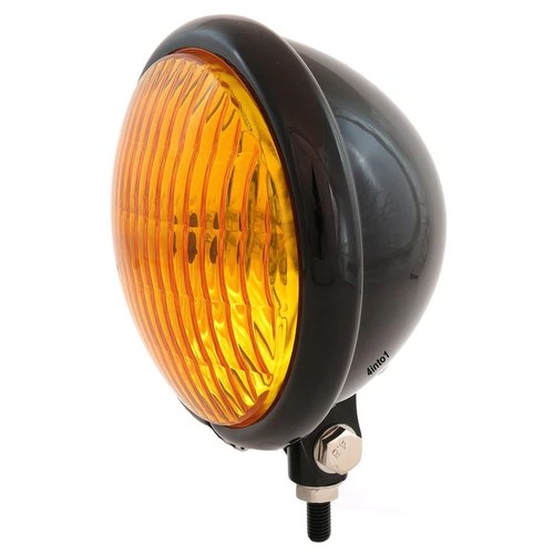 5.75" Bottom Mount Halogen Motorcycle Headlight Spotlight - Gloss Black Amber
