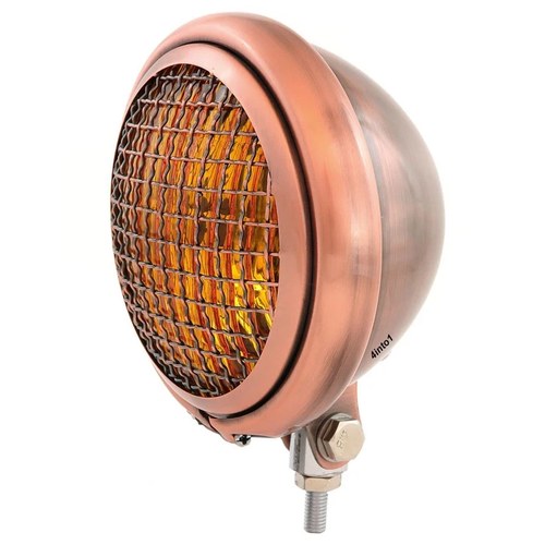 5.75" Custom Motorcycle Bottom Mount Headlight w/ Grill - Bronze Amber
