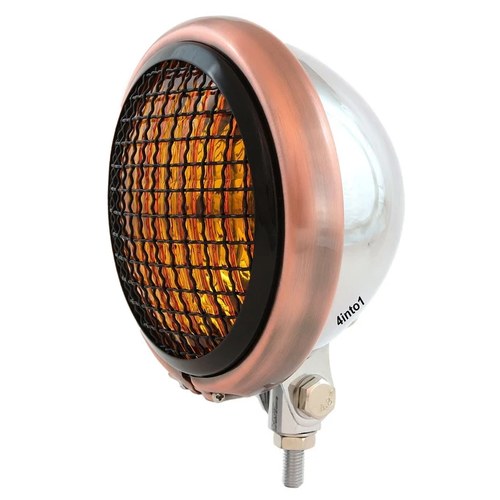 5.75" Bottom Mount Headlight w/ Grill - Chrome Bronze Gloss Black Amber