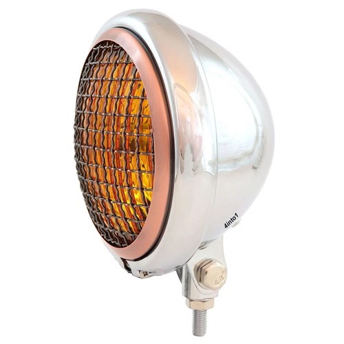 5.75" Custom Motorcycle Bottom Mount Headlight w/ Grill - Chrome Bronze Amber