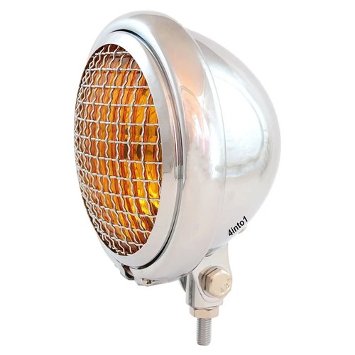 5.75" Custom Motorcycle Bottom Mount Headlight w/ Grill - Chrome Amber