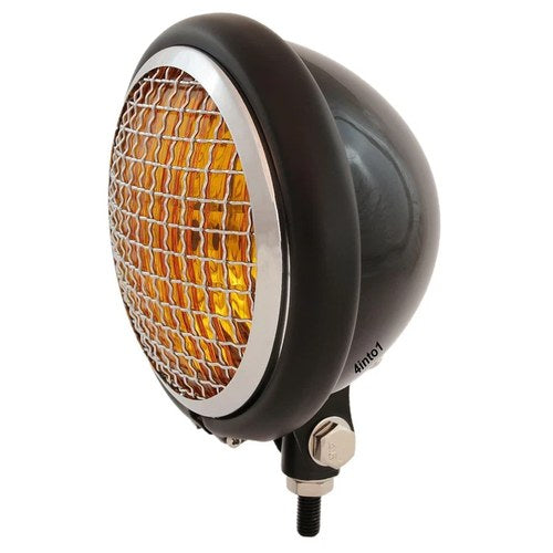 5.75" Bottom Mount Headlight w/ Grill - Gloss Matte Black Chrome Amber