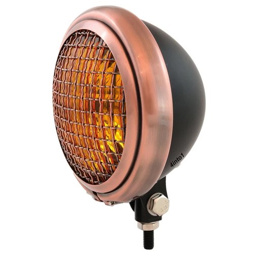 5.75" Motorcycle Bottom Mount Headlight w/ Grill - Matte Black Bronze Amber