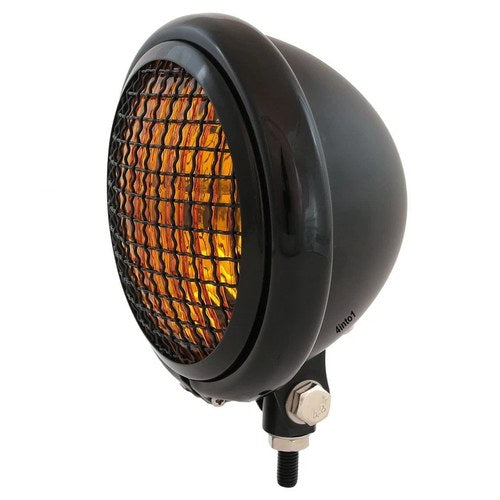 5.75" Motorcycle Bottom Mount Headlight w/ Grill - Matte Gloss Black Amber