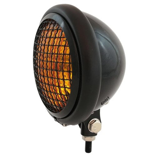 5.75" Motorcycle Bottom Mount Headlight w/ Grill - Gloss Matte Black Amber