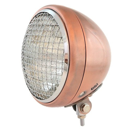 7" Bottom Mount Motorcycle H4 Halogen Headlight w/ Grill - Bronze Chrome Clear