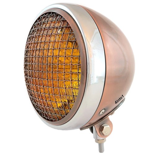 7" Bottom Mount Motorcycle H4 Halogen Headlight w/ Grill - Bronze Chrome Amber