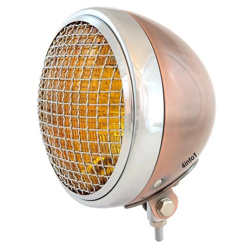 7" Bottom Mount Motorcycle H4 Halogen Headlight w/ Grill - Bronze Chrome - Amber