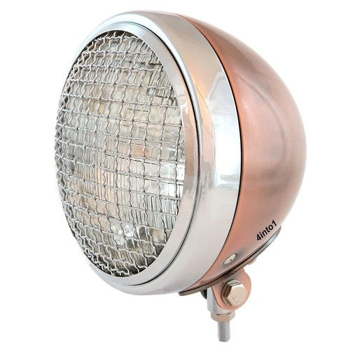 7" Bottom Mount Motorcycle H4 Halogen Headlight w/ Grill - Bronze Chrome - Clear
