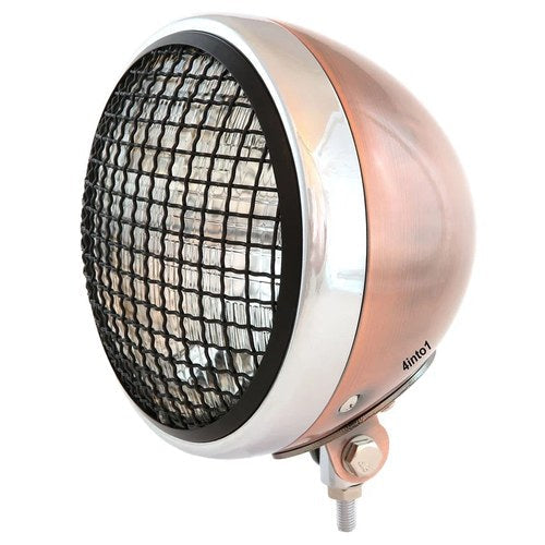 7" Bottom Mount Motorcycle H4 Halogen Headlight w/ Grill - Bronze Chrome Black