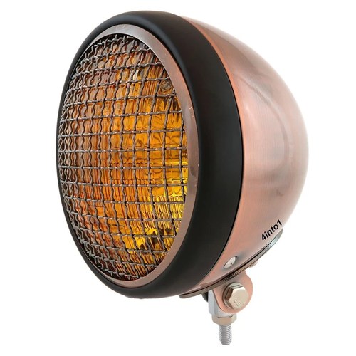 7" Bottom Mount Motorcycle Headlight w/ Grill - Bronze Black - Amber H4 Halogen