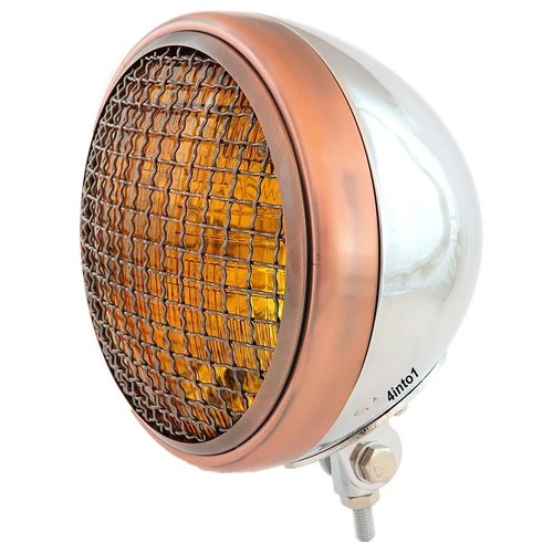 7" Bottom Mount Motorcycle H4 Halogen Headlight w/ Grill - Chrome Bronze Amber