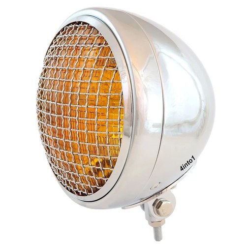 7" Bottom Mount Motorcycle Headlight Spotlight w/ Grill Chrome Amber H4 Halogen