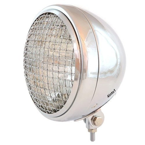 7" Bottom Mount Custom Motorcycle Headlight w/ Grill - Chrome Clear - H4 Halogen