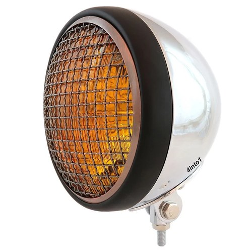 7" Bottom Mount Motorcycle H4 Halogen Headlight Chrome Black Bronze Grill Amber