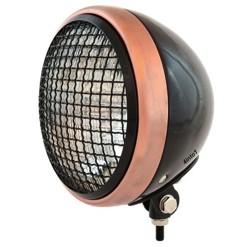 7" Bottom Mount Motorcycle H4 Halogen Headlight w/ Grill - Gloss Black Bronze