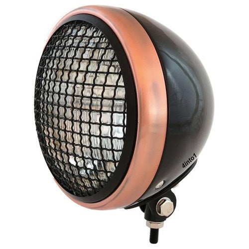 7" Bottom Mount Motorcycle H4 Halogen Headlight w/ Grill - Black Bronze - Clear