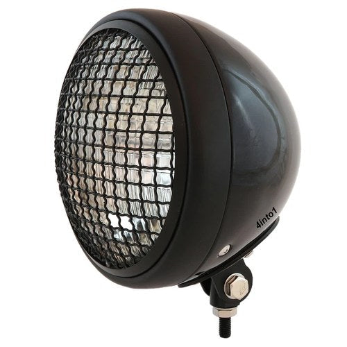 7" Custom Bottom Mount Motorcycle Headlight w/ Grill - Black - Clear H4 Halogen