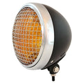 7" Bottom Mount Motorcycle Headlight w/ Grill - Black Chrome - Amber H4 Halogen