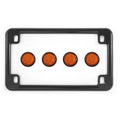 Gloss Black Motorcycle License Plate Frame w/ 4 Amber Reflector Bolts Set