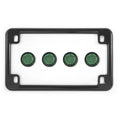 Gloss Black Motorcycle License Plate Frame w/ 4 Green Reflector Bolts Set