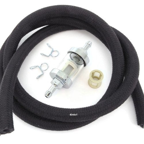 5 ft - 1/4" 6mm - Black Cloth Vintage Motorcycle Fuel Line & Clear Glass Filter