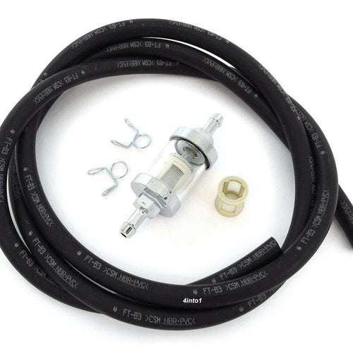 5 Feet - 1/4" 6mm - Black Fuel Line & Clear Glass Filter - Motorcycle ATV 5'