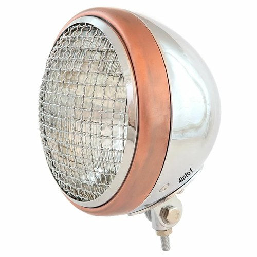 7" Bottom Mount Motorcycle Headlight w/ Grill - Chrome Bronze - Clear H4 Halogen