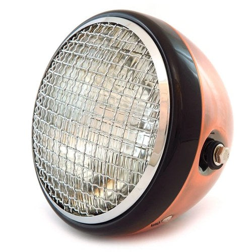 7" Side Mount Motorcycle Headlight w/ Grill Bronze Black Chrome Clear H4 Halogen