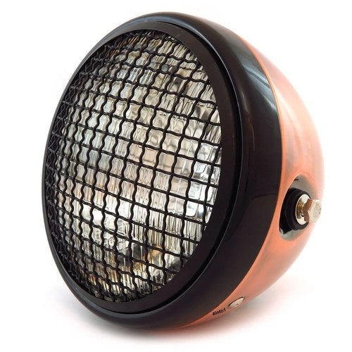 7" Side Mount Motorcycle Headlight w/ Grill - Bronze - Black - Clear H4 Halogen