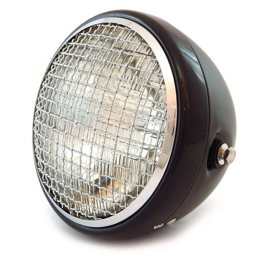 7" Side Mount Motorcycle Headlight w/ Grill Black Chrome Grill Clear H4 Halogen