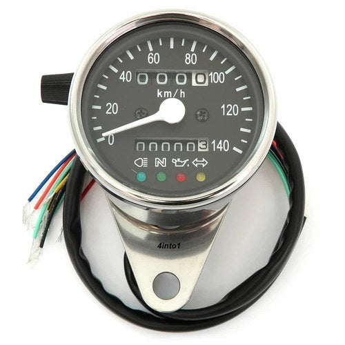 Mini Speedometer w/ Indicators & Trip Meter - 1400:60 - Chrome & Black - Kmh