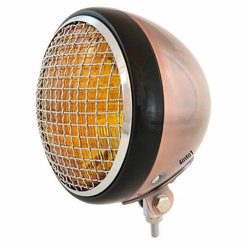 7" Bottom Mount Motorcycle Headlight Bronze Black Chrome Grill Amber H4 Halogen