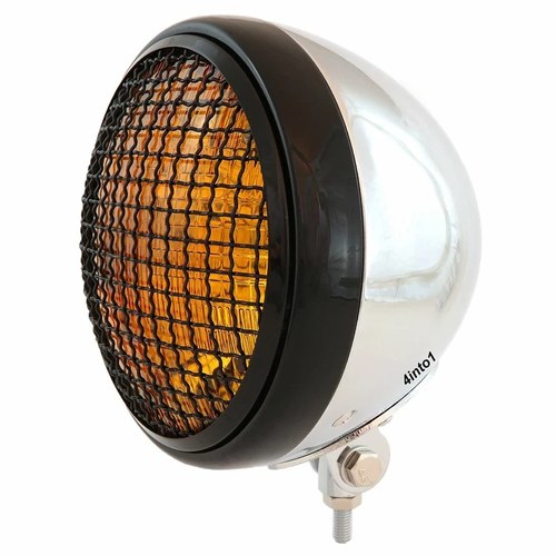 7" Bottom Mount Motorcycle Headlight w/ Grill - Chrome Black - Amber H4 Halogen