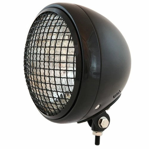 7" Bottom Mount Motorcycle Headlight w/ Grill Gloss/Matte Black Clear H4 Halogen