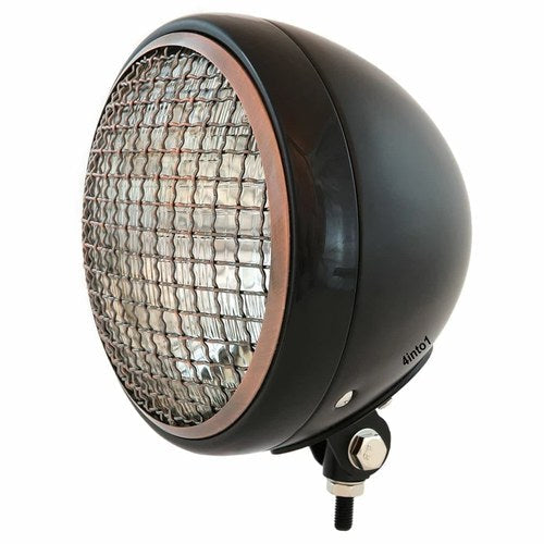 7" Bottom Mount Motorcycle Headlight Spotlight w/ Grill Black Bronze H4 Halogen