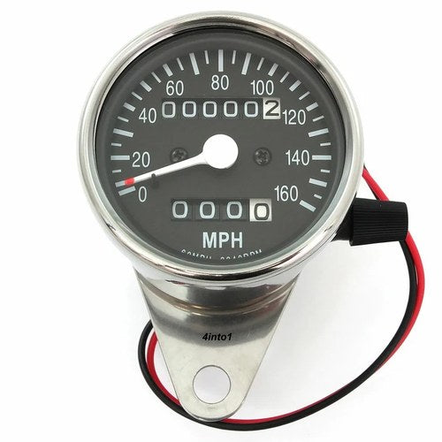 Motorcycle Mini Speedometer Trip Meter 2240:60 Ratio Chrome Black Mph Mechanical