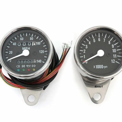 Mph Mini Speedometer Indicator Lights 2240:60 & Tachometer 1:4 Chrome Black LED