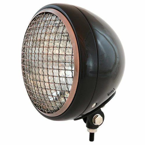 7" Bottom Mount Motorcycle Headlight Spotlight w/ Grill Black Bronze H4 Halogen