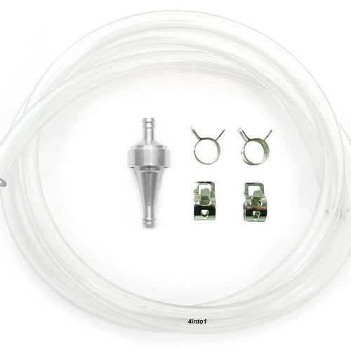5 Feet - 1/4" 6mm Clear Fuel Line Kit with Titanium Aluminum Fuel Filter & Clips