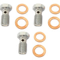 3 Pack Short Aluminum Banjo Bolts With Crush Washers - Chrome